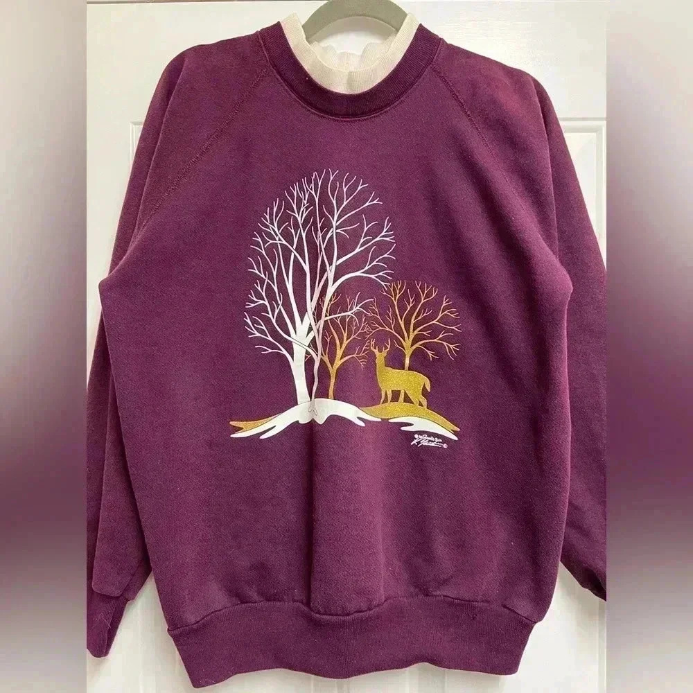 Morning sun graphic crewneck with faux mockneck accent L